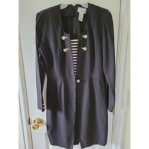 Scarlett Dress Size 7/8‎ Black Jacket Stripe Gold Buttons Longsleeve Zip Vintage